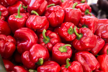 Red pepper on market counter