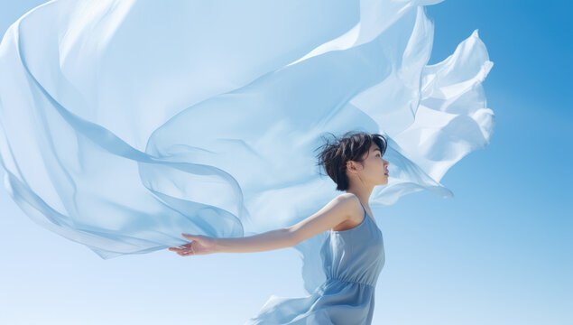 woman with flying hair