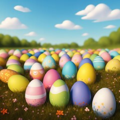 Fototapeta na wymiar Eggs on the grass at Easter. Wonderful park. Generative AI