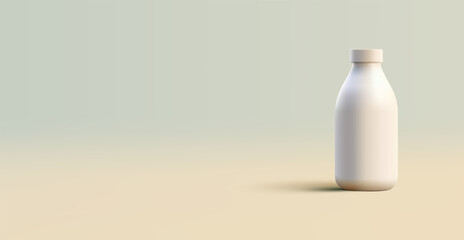 White plastic bottle for milk 3D. For the concepts of natural dairy products, farm eco products. Vector illustration.