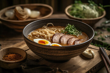 grilled meat with vegetables comforting Japanese Tonkotsu Ramen
