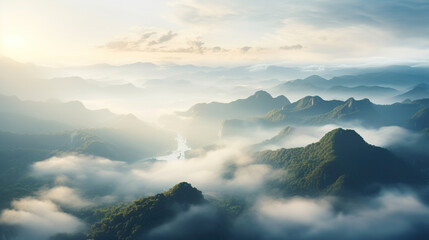 Fototapeta premium clouds over the mountains. Generative Ai