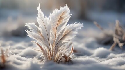 Stunning Outdoor Landscape with Frozen Plants, Ice, and Snow Glistening under the Morning Sun. Generative AI. - obrazy, fototapety, plakaty