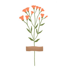 Washi tape with flowers. Boho plants. Beautiful hand drawn wild grass and flowers. Cute crafty decorations.
