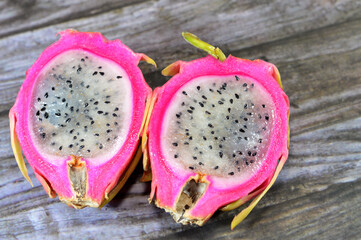 Dragon fruit, pitaya, pitahaya, fruit of the genus Selenicereus (formerly Hylocereus), both in the...