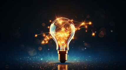 Light bulb shape and business icon with network connection, Digital marketing, Creative, New ideas and innovation for business growth