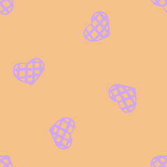 Hand Drawn Seamless Patterns with Hearts in Doodle Style.