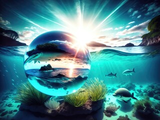 Fototapeta na wymiar Ocean water world in a crystal ball for International Earth Day. Generative ai.