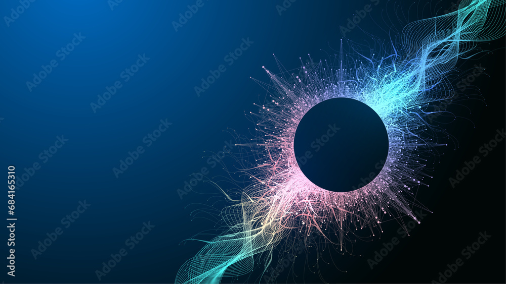 Poster Quantum Computing Idea Design Element Concept. Deep Learning Artificial Intelligence. Generative AI. Big Data Algorithms Visualization For Business, Science Presentation, Poster, Cover, Illustration