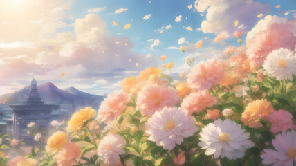 Fototapeta na wymiar Beautiful Flowers Portrait in Anime Style