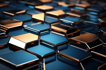 Fototapeta premium Hexagon panoramic blue texture. Blue hexagon mosaic background Generative AI