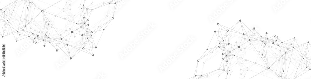 Poster Digits abstract background with connected line and dots, wave flow. Digital neural networks. Network and connection background for your presentation. Graphic polygonal background illustration.