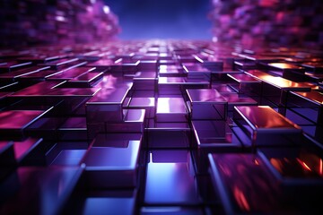 Obraz premium illustration of 3d abstract digital technology geometric hexagonal pattern background with glowing purple neon lights from sides Generative AI