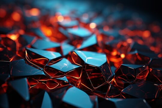 Mesh of linked spheres closeup. Science fiction concept. 3D render Generative AI