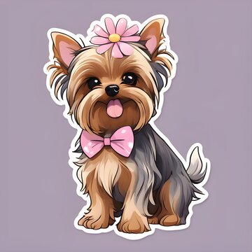 A Cute Yorkshire Terrier dog vector art sticker