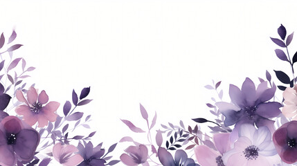 Watercolor purple floral border background