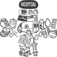  Hand-Drawn Hospital Doodle Icons Set