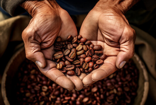 human hand holding coffee beans. Ai generated Images