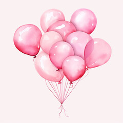 watercolor clipart bunch of pink balloon plain background created with Generative Ai