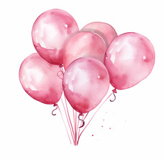 watercolor clipart bunch of pink balloon plain background created with Generative Ai