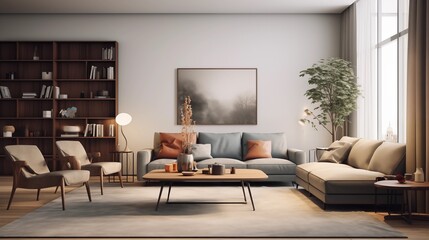 Bright and spacious living room interior. Generative AI.