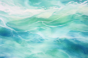 Fototapeta na wymiar Abstract background of a serene and calming watercolor illustration featuring a minimalist pattern of softly curving waves in shades of blue and green