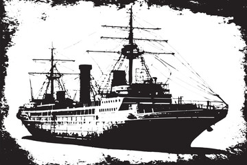 ship black grungy texture on white background, vector illustration black and white texture