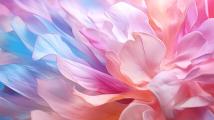 Abstract background of a vibrant and exotic flowers petals, highlighting the pastel colors, textures, and intricate patterns.