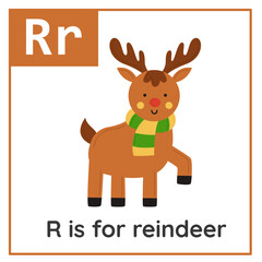 Fototapeta premium Learning English alphabet for kids. Letter R. Christmas cards. Worksheet for kids.