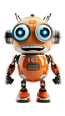 Funny orange robot isolated on a transparent background