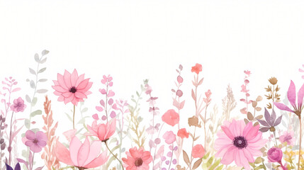 Obraz na płótnie Canvas Pink wildflower garden with watercolor