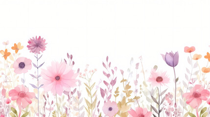 Fototapeta na wymiar Pink wildflower garden with watercolor