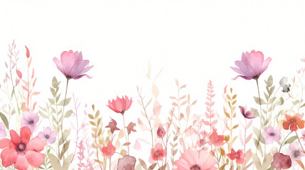 Obraz na płótnie Canvas Pink wildflower garden with watercolor