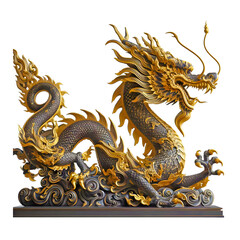 decorative dragon statue with black gold variasi color isolated on transparent backgroun