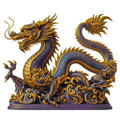 Obraz premium decorative dragon statue with black gold variasi color isolated on transparent backgroun