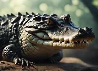 Fototapeta premium crocodile on the ground with blur background