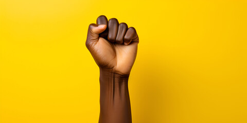 African American Fist Up. on a yellow background - obrazy, fototapety, plakaty