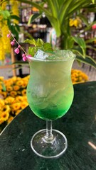 Ice Pandan juice with mint leaves.