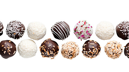 Homemade chocolate truffles with dark chocolate isolated on transparent background