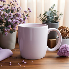 white clear blank mug mockup, valentine themed background created with Generative Ai