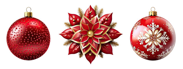 Set of 3d Christmas decoration elements isolated on transparent background