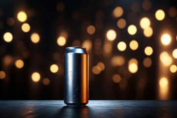 Aluminum energy drink soda can on a dark glowing background 