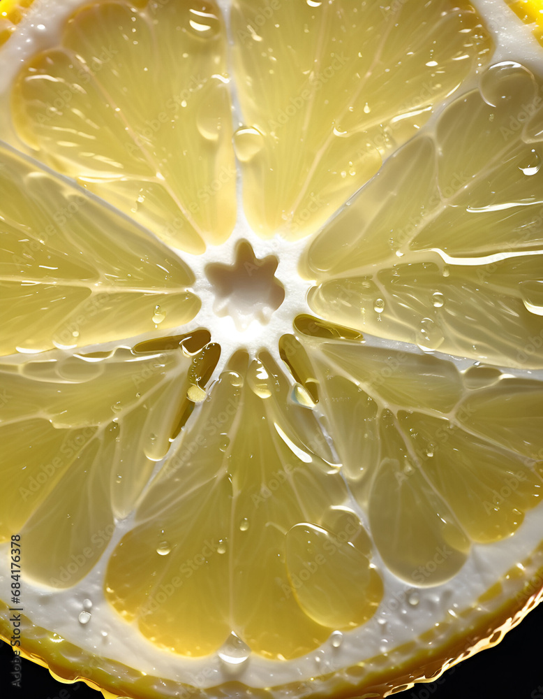 Poster half lemon macro closeup with water drops