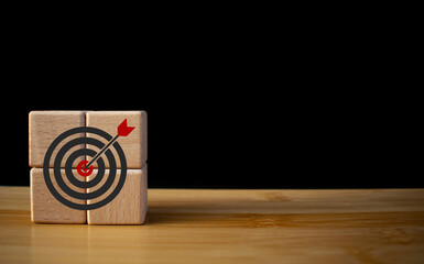 Wooden cube target, business achievement goal, Advertising, marketing and targeting. Right on the...