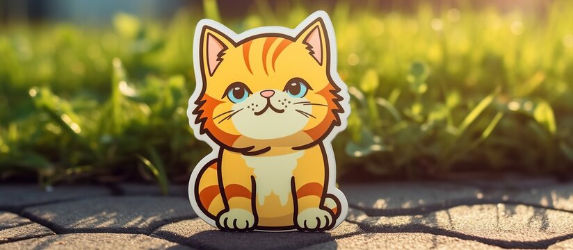 sticker template Cute cat cartoon character illustration