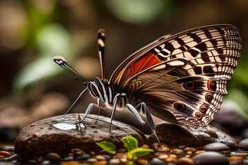 lesser purpel emperor butterfly drinking watar from stone