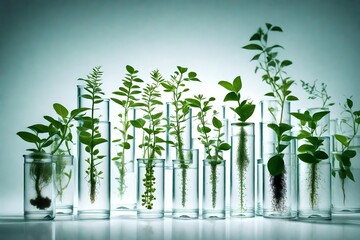 manny green plants in test tubes generative al-