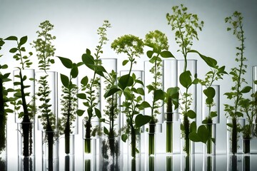 manny green plants in test tubes generative al- - obrazy, fototapety, plakaty