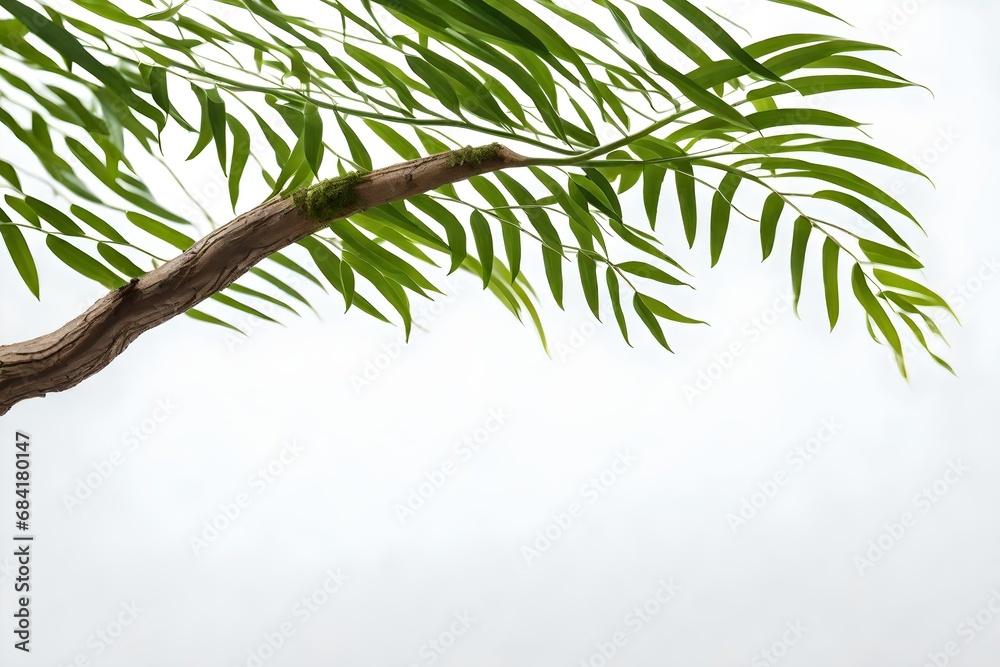 Wall mural realistic twisted jungle branch with plant growing isolated on a white background - Wall murals