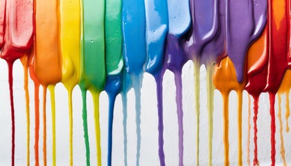 rainbow colored paint dripping on white background banner with colored oil streaks